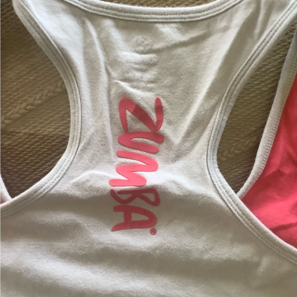Zumba Fitness White and Pink Racerback Tank Top